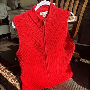 Coldwater Creek Bright Red Knit Zip-Up Sweater vest wool Size L 100% wool